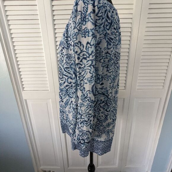 CHAPS Top Women's sz M Blue White Boho Lightweight Paisley Tunic Elastic Flowy - Picture 4 of 10